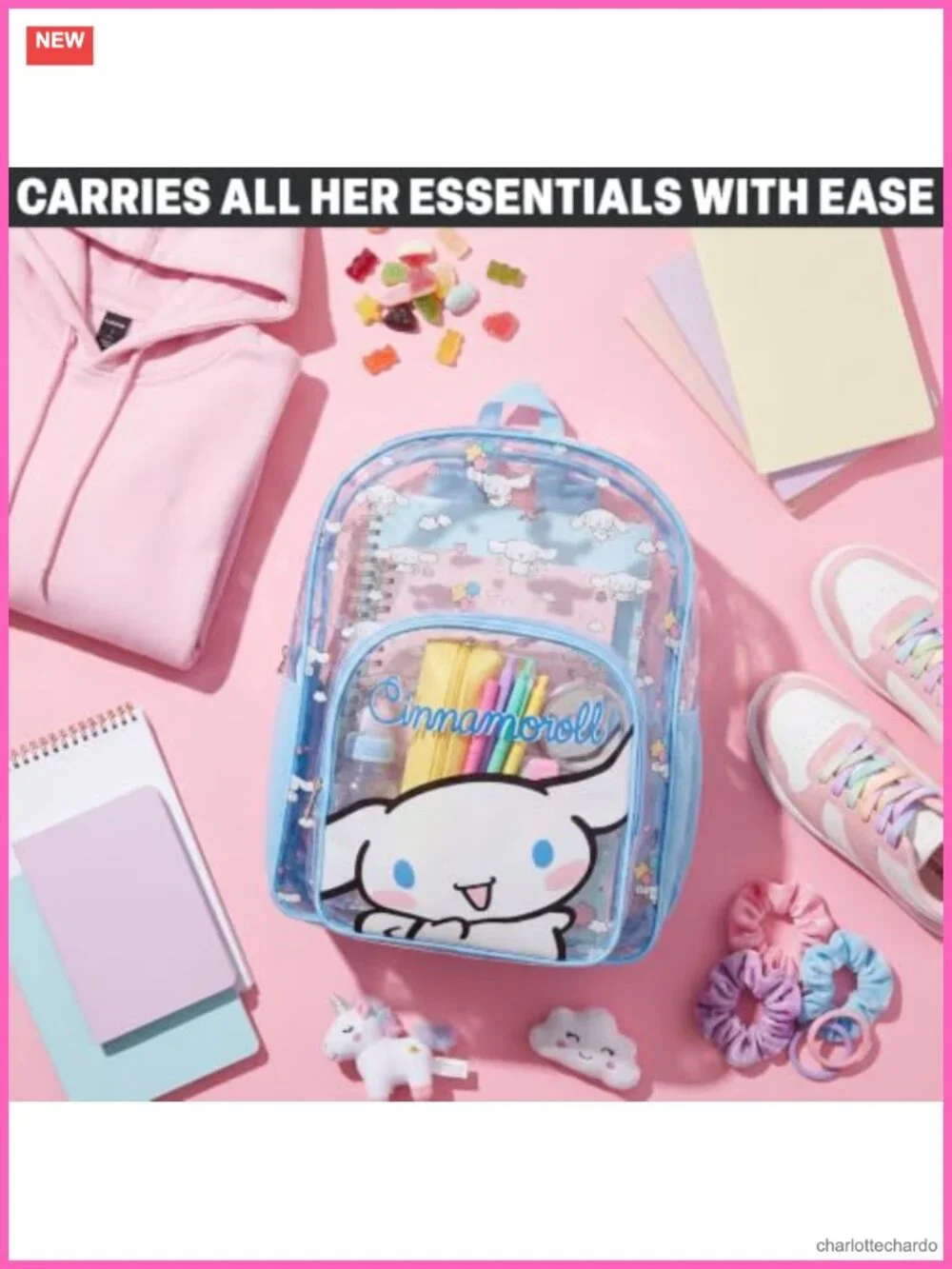 Transparent Clear Backpack with Sanrio Kawaii Print, Daypack Backpack, PVC and